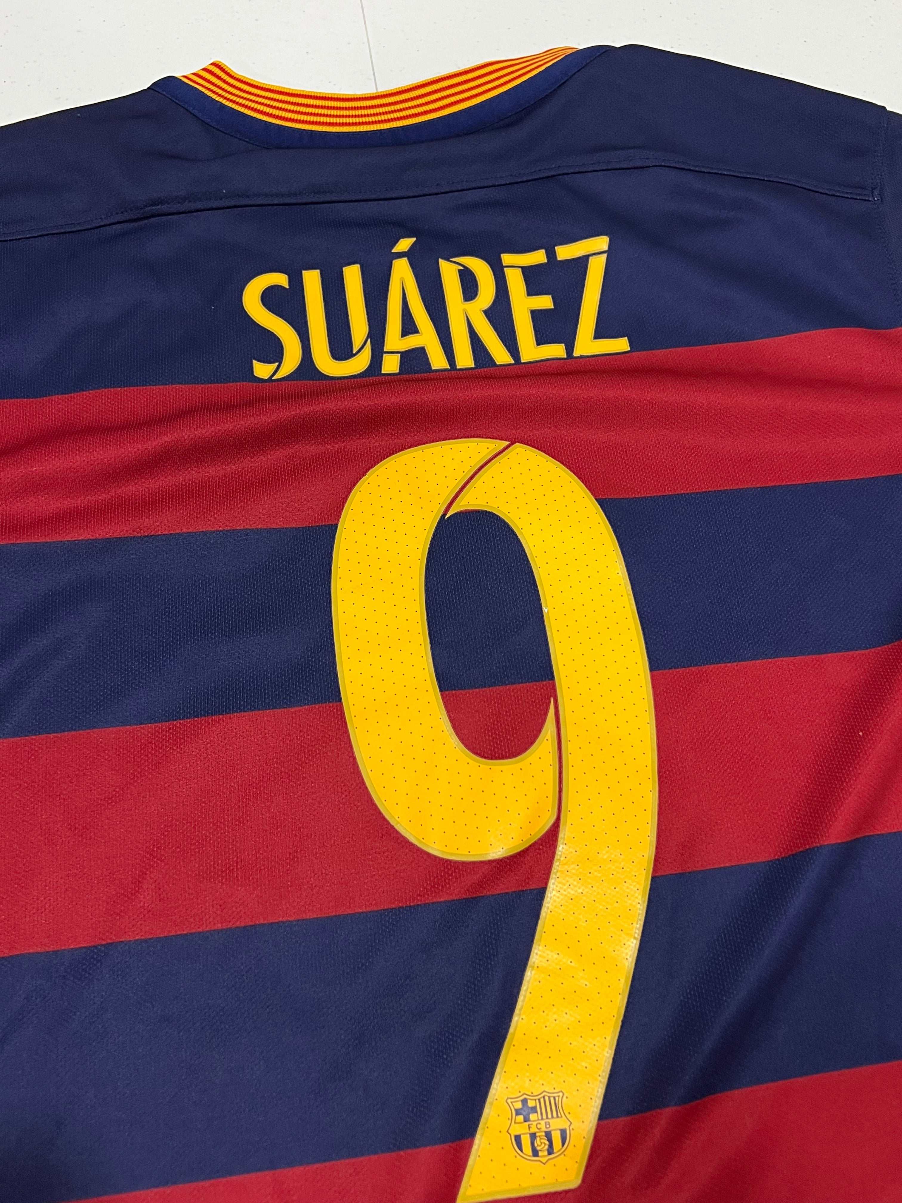 FC Barcelona 2015-2016 Suarez #9 Home Jersey Size Small
